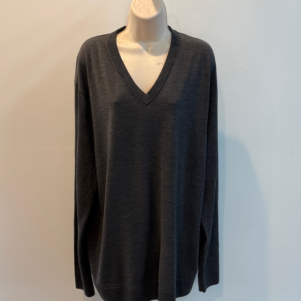 Brooks Brothers Charcoal V-Neck Sweater Men Size XXL Wool Knit Luxury